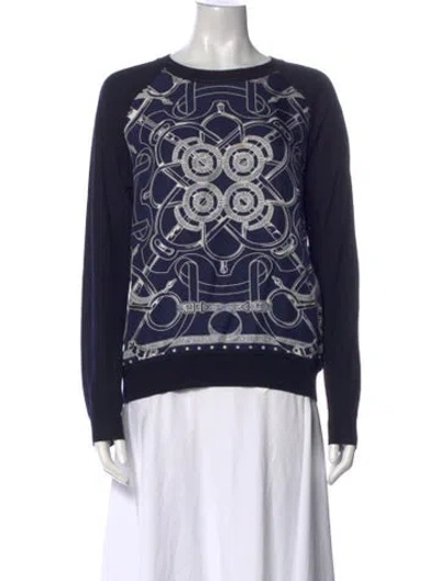 Pre-owned Hermes Virgin Wool Graphic Print Sweatshirt In Blue
