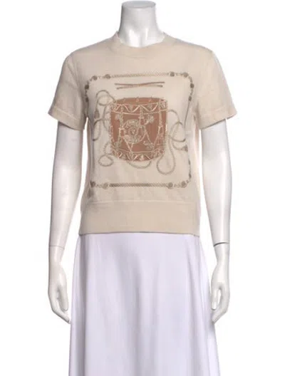 Pre-owned Hermes Virgin Wool Graphic Print Top W/ Tags In Neutrals