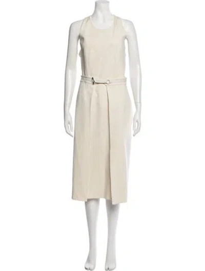 Pre-owned Hermes Virgin Wool Midi Length Dress In White