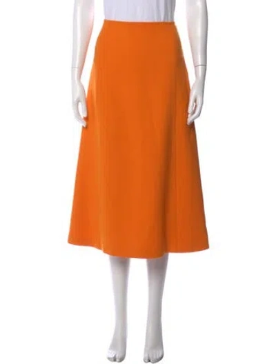 Pre-owned Hermes Virgin Wool Midi Length Skirt In Orange
