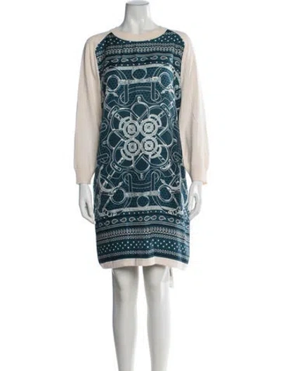 Pre-owned Hermes Virgin Wool Mini Dress In Blue