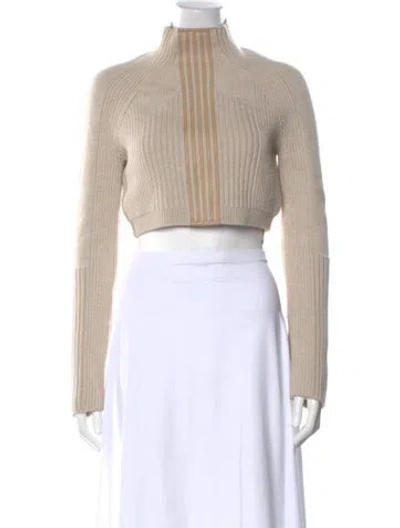 Pre-owned Hermes Virgin Wool Mock Neck Sweater In Neutral