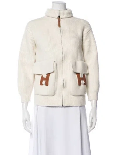 Pre-owned Hermes Virgin Wool Mock Neck Sweater In Neutral