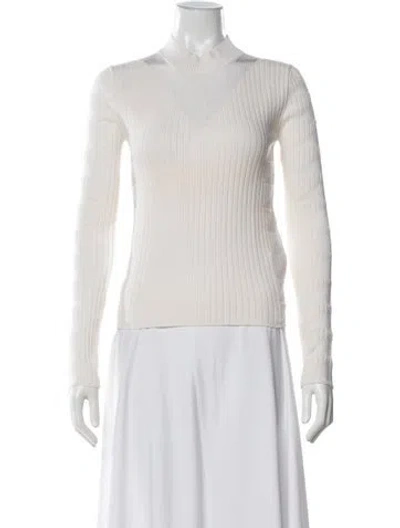 Pre-owned Hermes Virgin Wool Mock Neck Sweater In White