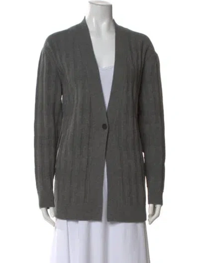 Pre-owned Hermes Virgin Wool Open Front Sweater In Gray