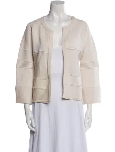 Pre-owned Hermes Virgin Wool Open Front Sweater In Neutral