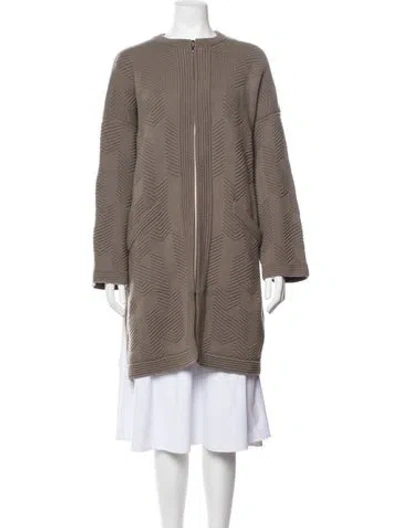 Pre-owned Hermes Virgin Wool Patterned Coat In Neutrals