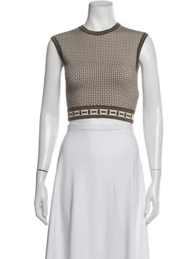 Pre-owned Hermes Virgin Wool Patterned Crop Top W/ Tags In Neutrals