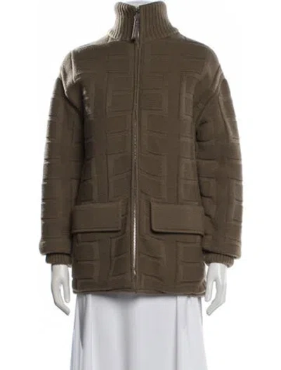 Pre-owned Hermes Virgin Wool Patterned Jacket In Green