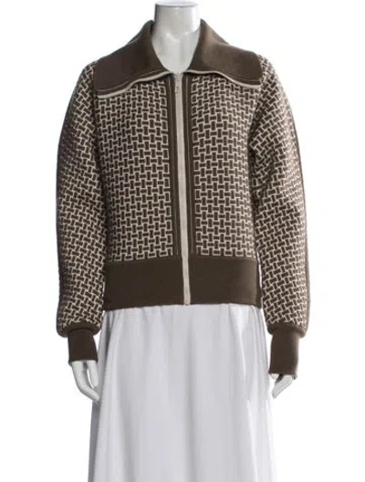 Pre-owned Hermes Virgin Wool Patterned Jacket In Green
