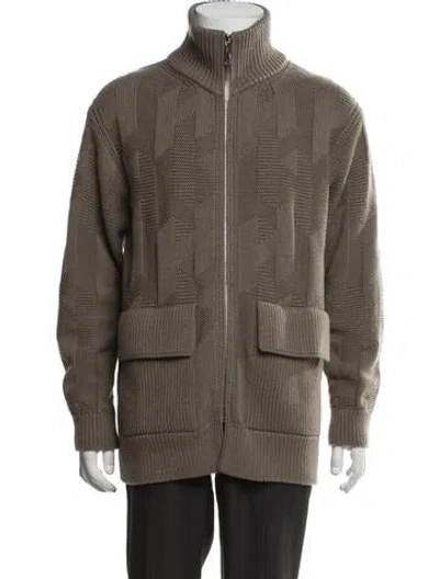 Pre-owned Hermes Virgin Wool Patterned Jacket In Green