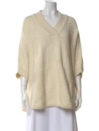 Pre-owned Hermes Virgin Wool Patterned Sweater In White