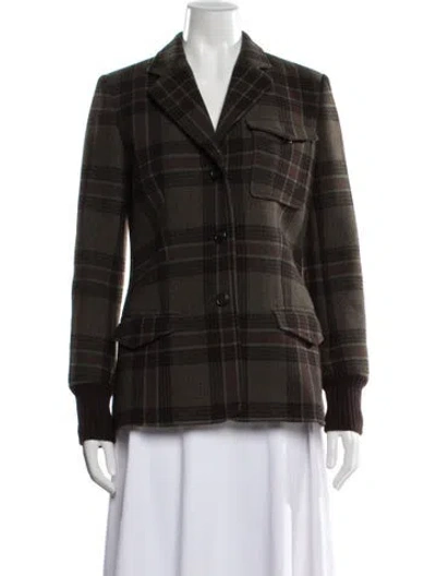 Pre-owned Hermes Virgin Wool Plaid Print Blazer In Green
