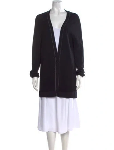 Pre-owned Hermes Virgin Wool Plunge Neckline Sweater In Black