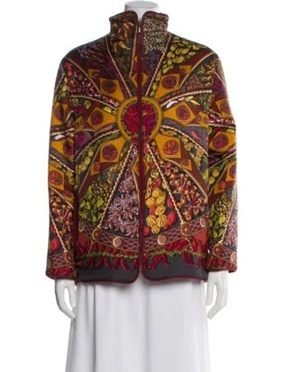 Pre-owned Hermes Virgin Wool Printed Evening Jacket In Red