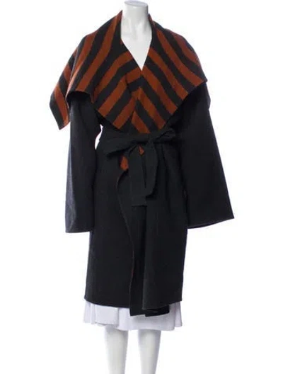 Pre-owned Hermes Virgin Wool Printed Faux Fur Coat In Gray