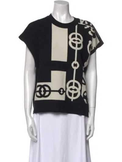 Pre-owned Hermes Virgin Wool Printed Sweater In Black