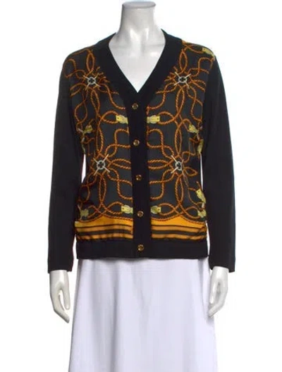 Pre-owned Hermes Virgin Wool Printed Sweater In Black
