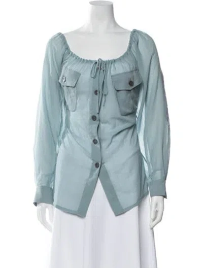 Pre-owned Hermes Virgin Wool Scoop Neck Blouse In Blue