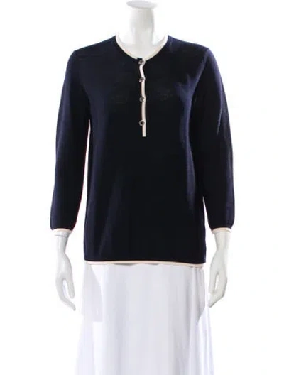 Pre-owned Hermes Virgin Wool Scoop Neck Sweater In Blue
