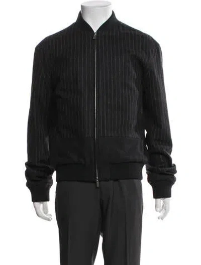 Pre-owned Hermes Virgin Wool Striped Bomber Jacket In Burgundy