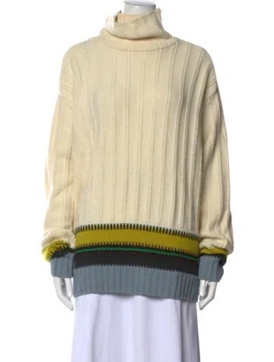 Pre-owned Hermes Virgin Wool Striped Sweater In Neutral