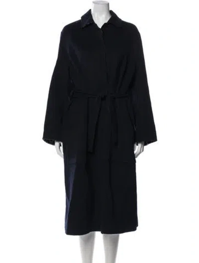 Pre-owned Hermes Virgin Wool Trench Coat In Blue