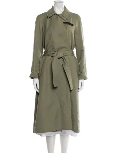 Pre-owned Hermes Virgin Wool Trench Coat In Green