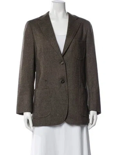Pre-owned Hermes Virgin Wool Tweed Pattern Blazer In Brown