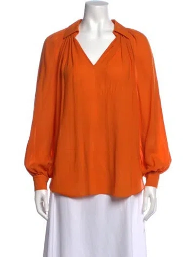 Pre-owned Hermes Virgin Wool V-neck Blouse In Orange