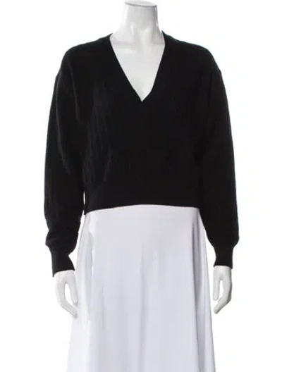 Pre-owned Hermes Virgin Wool V-neck Sweater In Black