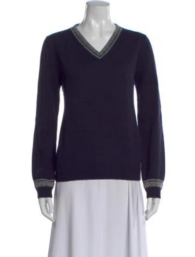Pre-owned Hermes Virgin Wool V-neck Sweater In Blue