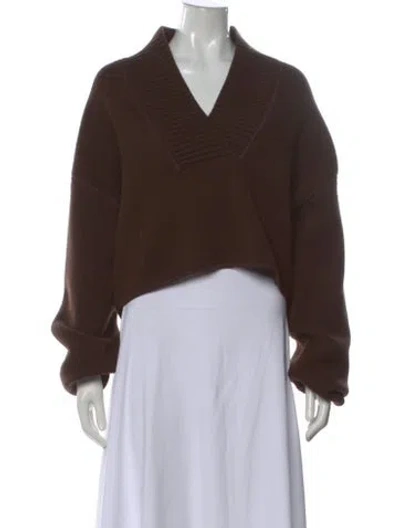 Pre-owned Hermes Virgin Wool V-neck Sweater In Brown