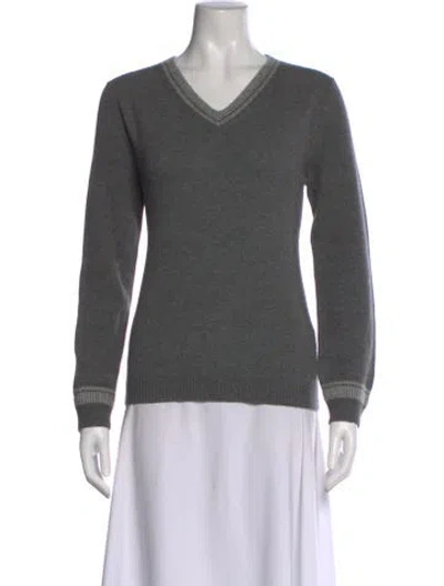 Pre-owned Hermes Virgin Wool V-neck Sweater In Gray