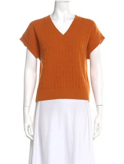 Pre-owned Hermes Virgin Wool V-neck Sweater In Orange