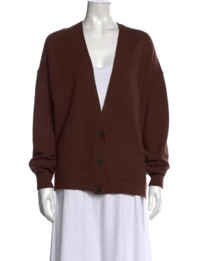 Pre-owned Hermes Virgin Wool V-neck Sweater W/ Tags In Brown