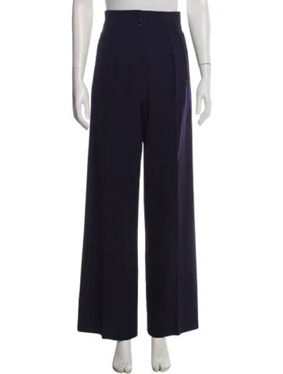 Pre-owned Hermes Virgin Wool Wide Leg Pants In Blue