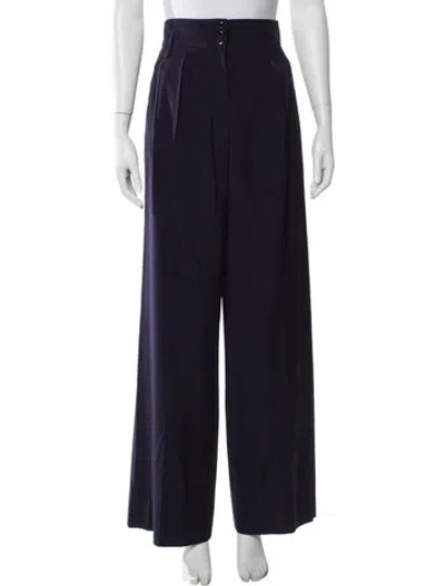 Pre-owned Hermes Virgin Wool Wide Leg Pants In Blue
