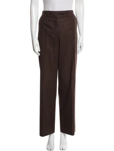 Pre-owned Hermes Virgin Wool Wide Leg Pants In Brown