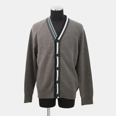 Pre-owned Hermes V-neck Cardigan Size L Gray Cashmere