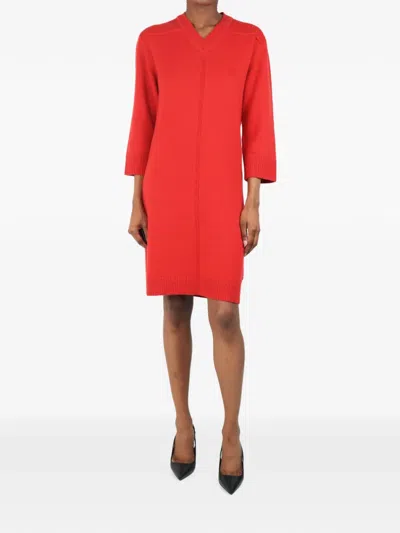 Pre-owned Hermes V-neck Cashmere Midi Dress In Red
