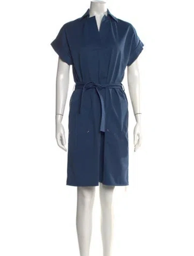 Pre-owned Hermes V-neck Knee-length Dress In Blue