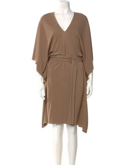 Pre-owned Hermes V-neck Knee-length Dress In Neutral