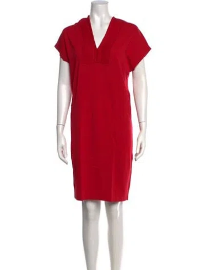 Pre-owned Hermes V-neck Knee-length Dress In Red