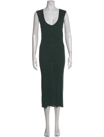 Pre-owned Hermes V-neck Long Dress In Green