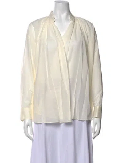 Pre-owned Hermes V-neck Long Sleeve Blouse In Neutrals