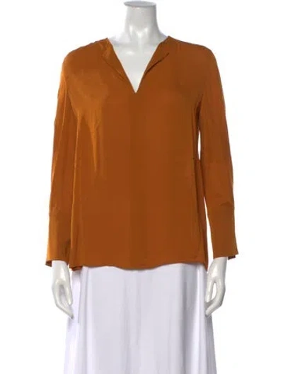 Pre-owned Hermes V-neck Long Sleeve Blouse In Orange