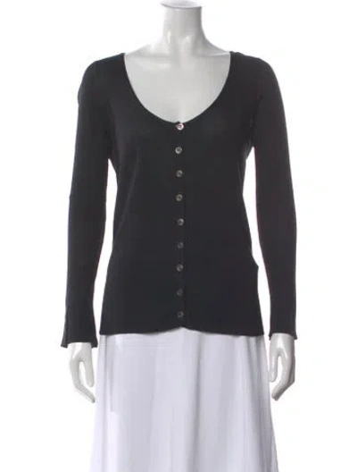 Pre-owned Hermes V-neck Long Sleeve Button-up Top In Gray