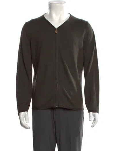 Pre-owned Hermes V-neck Long Sleeve Cardigan In Green