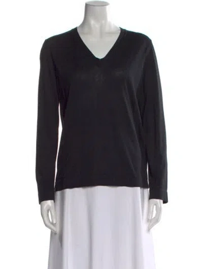 Pre-owned Hermes V-neck Long Sleeve Top In Black
